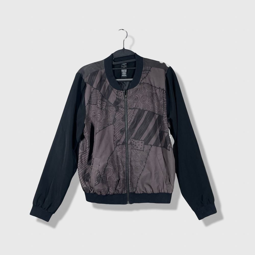 Disney Nightmare Before Christmas Bomber Jacket Womens L Black Goth Sally Jack